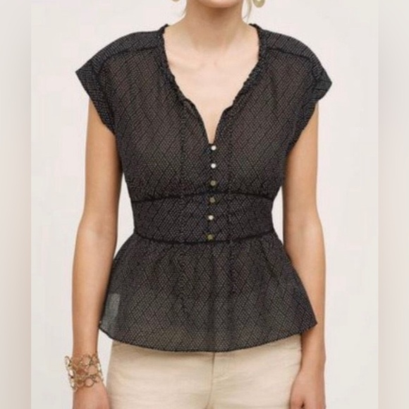 Anthologie HD in Paris Polka Dot Retro Style Button & Tie Blouse Size 8 - Picture 1 of 11